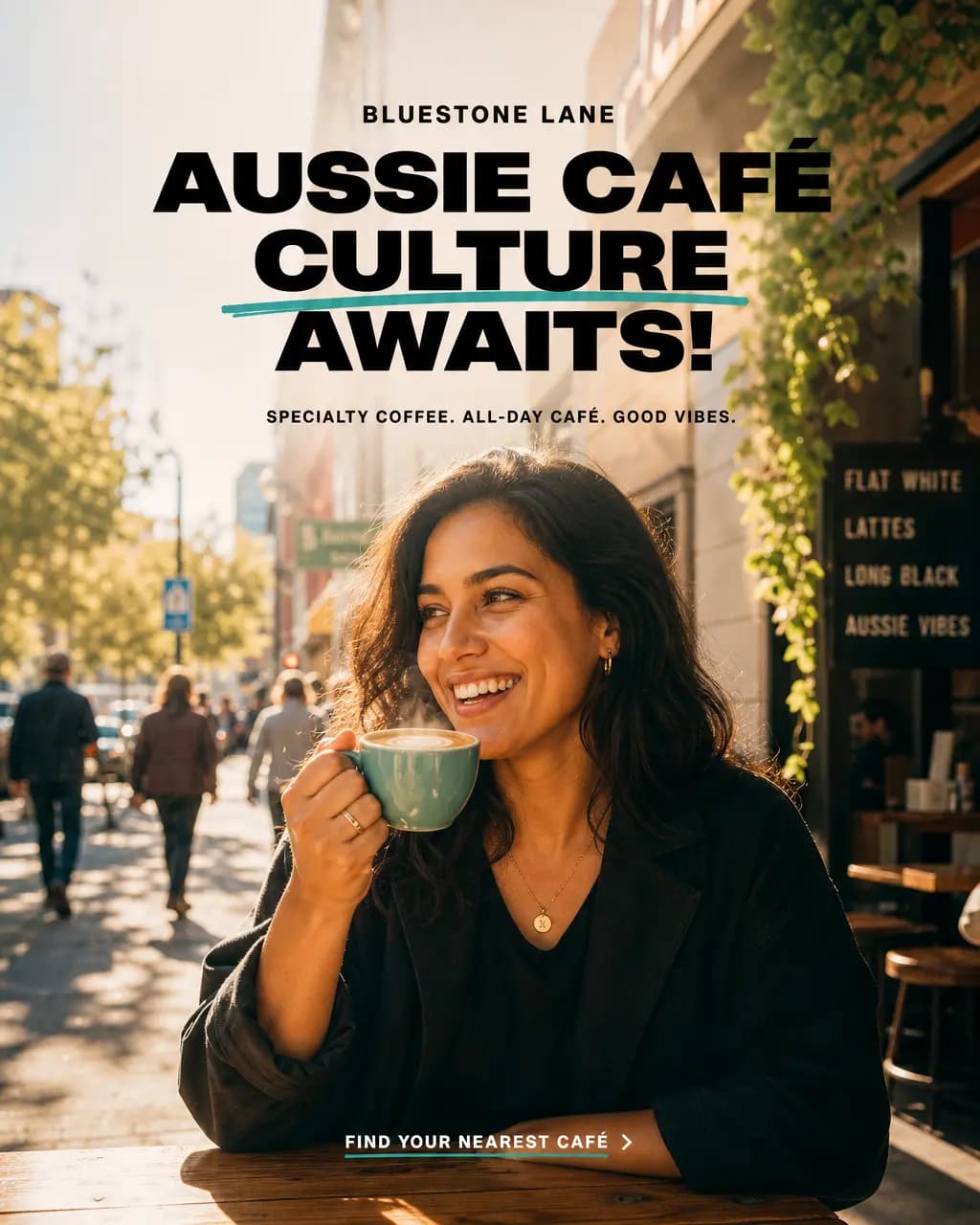 An on-brand DrawPost-generated café post, specific to the business's own name and voice